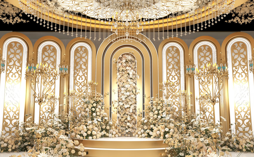 营口香槟色调婚礼堂效果展示